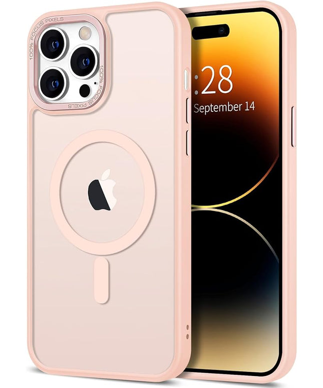 Hython Case for iPhone 14 Pro Case Magnetic Translucent Matte Phone Cases 6.1" [Compatible with MagSafe] Thin Slim Fit Shockproof Bumper Hard Protective Cover for Women Men Girls, Frosted Pink