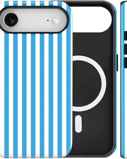 Magnetic for iPhone 17 Air Case Cute Stripes Phone Case, Shockproof Slim TPU and Hard PC Protective Phone Cover Compatible with MagSafe Designed for Women Girls, Deep Blue