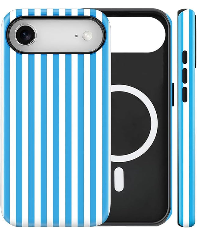 Magnetic for iPhone 17 Air Case Cute Stripes Phone Case, Shockproof Slim TPU and Hard PC Protective Phone Cover Compatible with MagSafe Designed for Women Girls, Deep Blue
