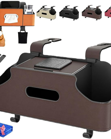 4-in-1 Car Organizers and Storage Box Multifunctional, Behind the Seat Organizer for Car, Cars Backseat Organizers with Tissue Holder and Cup Holder, Consolas Centrales De Auto (Brown)