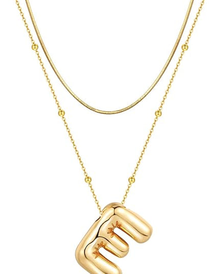 LUCA SMITH Initial Necklaces for Women, Dainty Balloon Bubble Letter, Name Letter Alphabet Pendant Layered Choker Chain Jewelry Gift