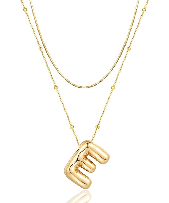 LUCA SMITH Initial Necklaces for Women, Dainty Balloon Bubble Letter, Name Letter Alphabet Pendant Layered Choker Chain Jewelry Gift