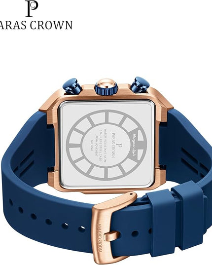 Paras Crown Watches for Men Tonneau 5ATM Waterproof Quartz Luxury Chronograph Analog Men's Wrist Watches Stainless Steel Case Mens Watches