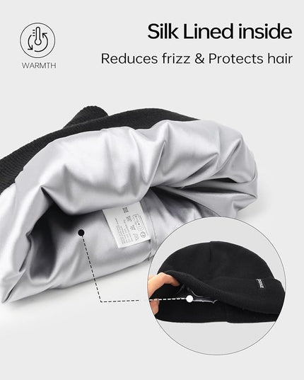 Zylioo Plus Size Fleece Lined Beanie Hat,2XL/XL/L/M/S Thermal Knitted Hat,Winter Warm Lined Snow Hats for Women Men