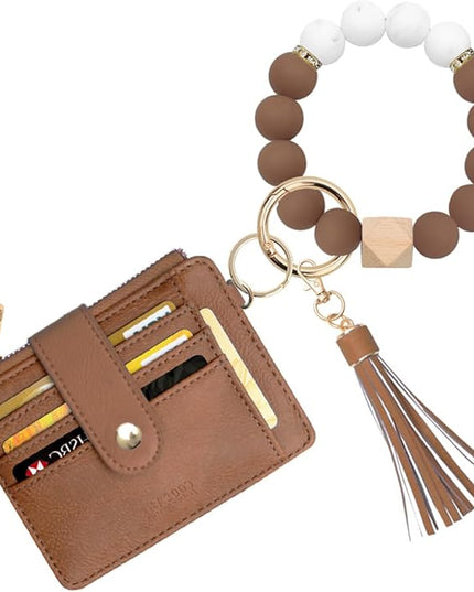 COOLANS Silicone Bracelet Wristlet Wallet Credit Card Holder RFID,ID Window,Key Ring Tassel,Slim Wallet Women Keychain Purse