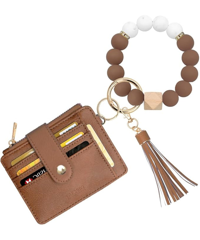 COOLANS Silicone Bracelet Wristlet Wallet Credit Card Holder RFID,ID Window,Key Ring Tassel,Slim Wallet Women Keychain Purse