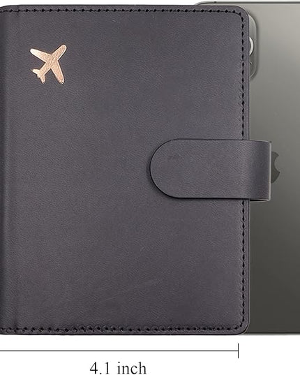 Deziliao Unisex Faux Leather Passport and Vaccine Card Holder, Black, Slim, Waterproof, Lightweight, RFID Blocking