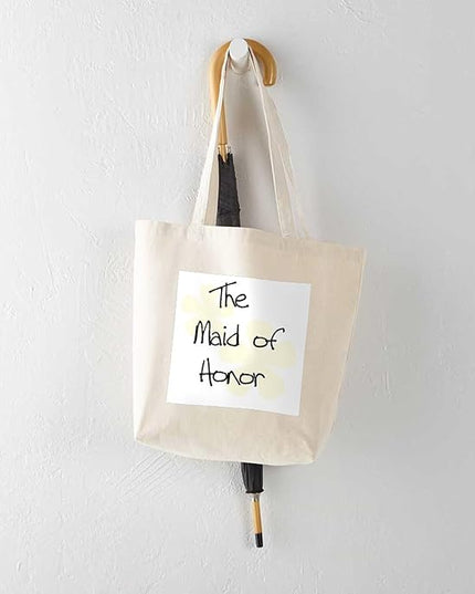 CafePress Yellow Flowers Maid of Honor Tote Bag Reusable Natural Beige Canvas Shopping Bag