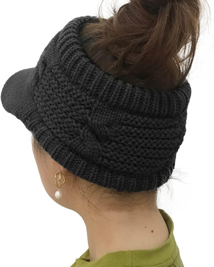 XYIYI Beanie Tail Winter Warm Knit Messy High Bun Ponytail Hats Visor Beanie Cap
