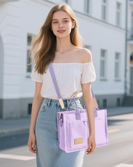 Canvas Tote Bag for Women Crossbody Work Purse with Pockets Top Handle Handbag Satchel Bags for Travel Nurse Teacher