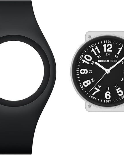 GOLDEN HOUR Waterproof Sports Analog Unisex Watches for Nurse Medical Professionals, Students - Military Time Glowing Easy to Read Dial, Jelly Silicone Strap