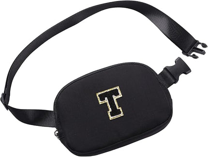 Glratn Initial Letter Belt Bag Crossbody Bags Fanny Pack For Girls，Birthday Gifts for 6 7 8 9 10 11 12 13 14 15 Year Old Girls,Purse for Kids,Cute Teen Trendy Stuff Travel Essentials.（Black-T）