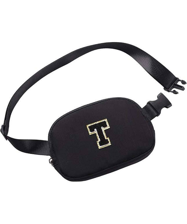 Glratn Initial Letter Belt Bag Crossbody Bags Fanny Pack For Girls，Birthday Gifts for 6 7 8 9 10 11 12 13 14 15 Year Old Girls,Purse for Kids,Cute Teen Trendy Stuff Travel Essentials.（Black-T）