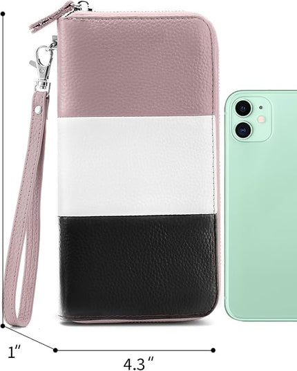 Moflycom Womens Wallet RFID Blocking Genuine Leather Multi Credit Card Large Capacity Zip Around Clutch Travel Purse Wristlet