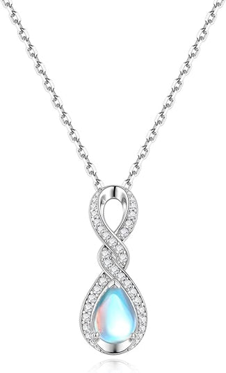 FANCIME Infinity Embrace Birthstone Necklaces for Women Fine Jewelry Sterling Silver Dainty Infinity Pendant Anniversary Birthday Christmas Gifts for Her Wife Mom Daughter