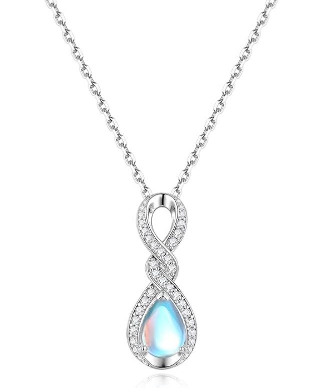 FANCIME Infinity Embrace Birthstone Necklaces for Women Fine Jewelry Sterling Silver Dainty Infinity Pendant Anniversary Birthday Christmas Gifts for Her Wife Mom Daughter
