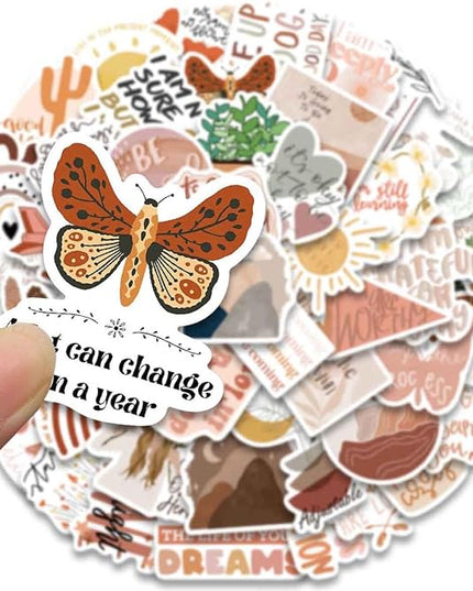 Vintage Inspirational Stickers 50Pcs, Boho Motivational Aesthetic Stickers for Women Adults Kids Teen Teachers, Retro Vinyl Waterproof Positive Decals for Laptop Water Bottles Phone Scrapbook Journal