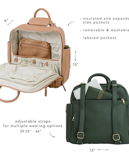 Ayla & Co Full-Size Diaper Bag Backpack, Baby Essentials Cross-Body Changing Bag for Baby Girl/Boy Convertible Straps Portable Tote Bag, Baby Changing Pad, Insulated Pockets & Pouch, Peacock