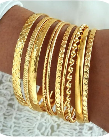 ÌF ME Gold Bangle Bracelets for Women, Indian Bangles Stackable Set, Multi Layer Textured 14K Gold Plated Chunky Bracelets Boho Jewelrys Set