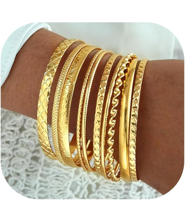 ÌF ME Gold Bangle Bracelets for Women, Indian Bangles Stackable Set, Multi Layer Textured 14K Gold Plated Chunky Bracelets Boho Jewelrys Set