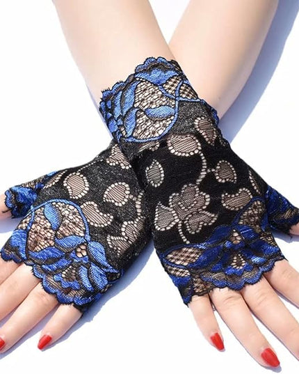 Women's Short Lace Gloves Fingerless for Driving Wedding Wrist Length Bridal Prom Gloves