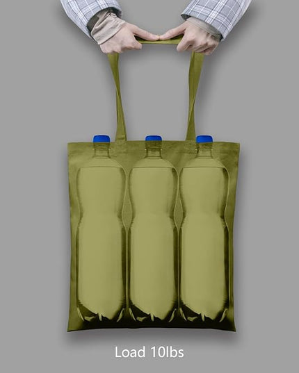 TOPDesign 24-Pack Economical 16"x15" Olive Green Cotton Tote Bags, Lightweight Medium Reusable Grocery Shopping Cloth Bags, Suitable for DIY, Advertising, Promotion, Gift, Activity