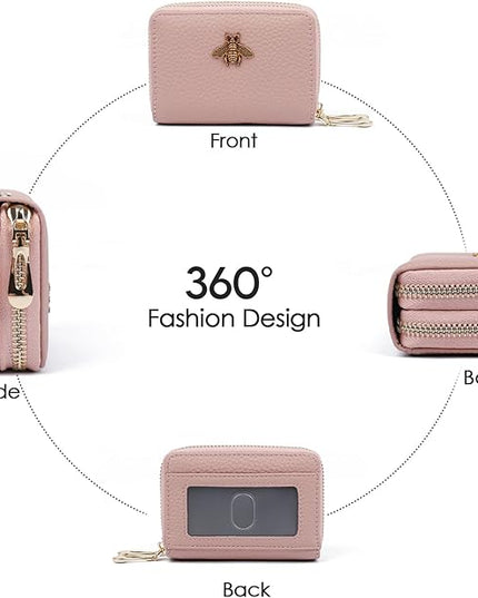 imeetu RFID Credit Card Holder, Small Leather Zipper Card Case Wallet for Women