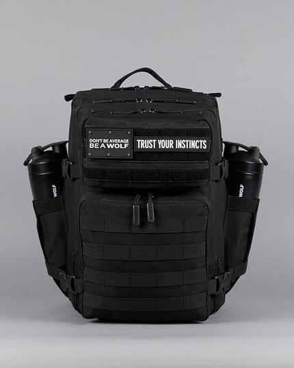 WOLFpak 35L Athletic Gym Backpack - Durable 1000D Waterproof Oxford Material with MOLLE Webbing, Laptop Pocket & Dual Cup Holders, Durable Fitness/Travel/Military Daypack (Alpha Black)
