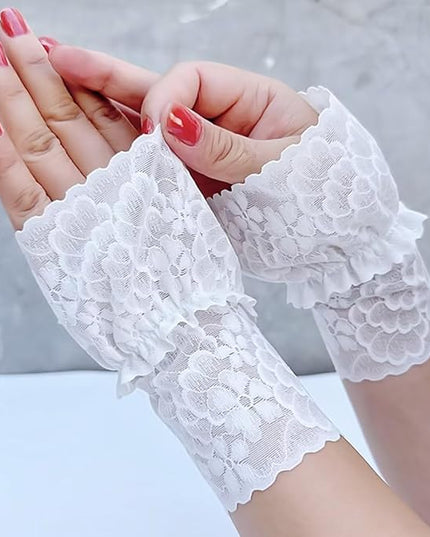 Women's Short Lace Gloves Fingerless for Driving Wedding Wrist Length Bridal Prom Gloves