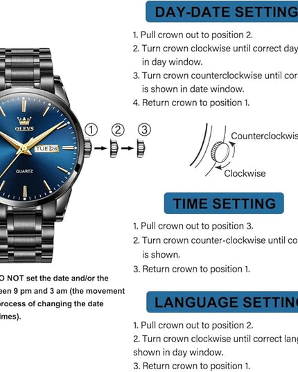 OLEVS Men's Luxury Watch Waterproof Luminous Easy Read Chronograph Watches Full Gold/White Dail/Black Face with Calendar Wristwatch
