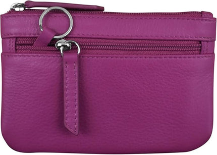 ili New York Mini Leather Coin Purse, Compact Design with Key Ring and RFID Protection for Women and Men in Vibrant Colors, Orchid