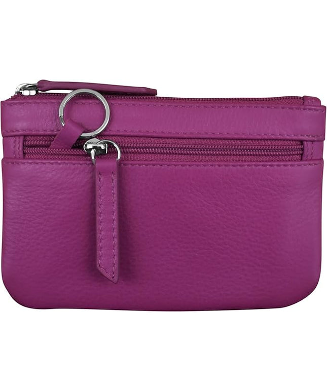 ili New York Mini Leather Coin Purse, Compact Design with Key Ring and RFID Protection for Women and Men in Vibrant Colors, Orchid