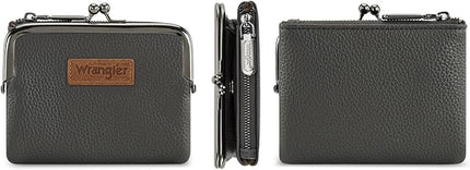 Montana West Wrangler Women's Wallet RFID Blocking Wallets Small Bifold Credit Card Holder with Kiss Clasp Gray