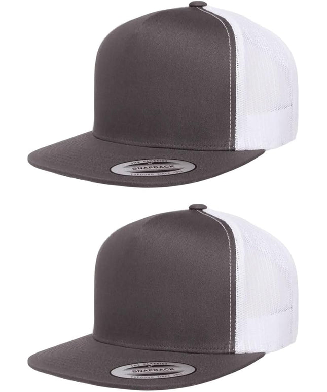 Yupoong 5-Panel YP Classic Trucker Cap | High Profile Flat Visor Snapback | OSFM | Bulk Packs Available