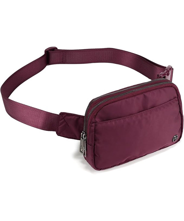 Pander Everywhere Belt Bag for Women, 5 Zipper Pockets Nylon Crossbody Fanny Pack Purse (Red Merlot)