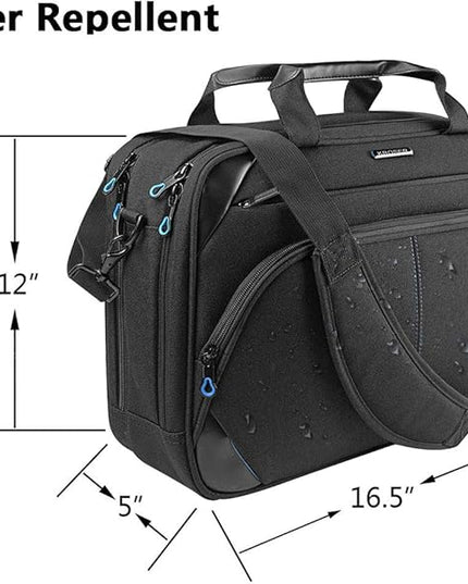 KROSER Laptop Bag 15.6 Inch Briefcase Messenger Bag Water Repellent Computer Case Shoulder Bag Durable Tablet Sleeve with RFID Pockets for Business/College/Women/Men - Black/Blue
