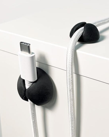 Wrap-It Storage Cable Clips - (Assorted 28-Pack) Black - Desk and Nightstand Cable Holder for Phone and Bedside Table Cord Organizer