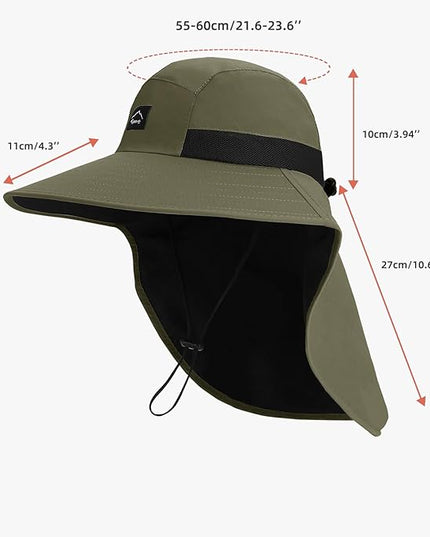 Rosoz Outdoor Sun Hat for Men Women, UPF50+ Protection Safari Cap Wide Brim Mesh Fishing Hat with Neck Flap Beach Garden