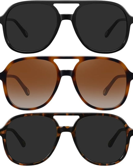 MEETSUN Retro Oversized Aviator Sunglasses for Women Men Trendy 70s 80s Vintage Square Aviators 3 Pack UV400