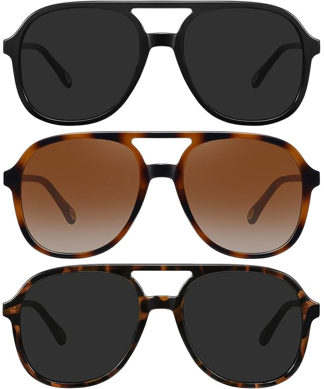 MEETSUN Retro Oversized Aviator Sunglasses for Women Men Trendy 70s 80s Vintage Square Aviators 3 Pack UV400