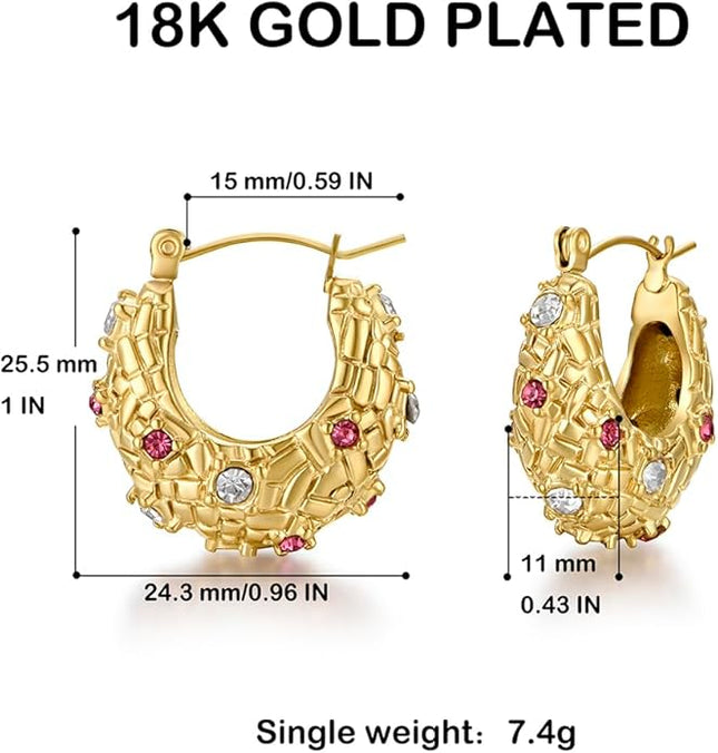18K Gold Plated Chunky Hoop Earrings for Women Fashion Thick Gold Hoops Set Jewelry for Birthday Christmas Gifts