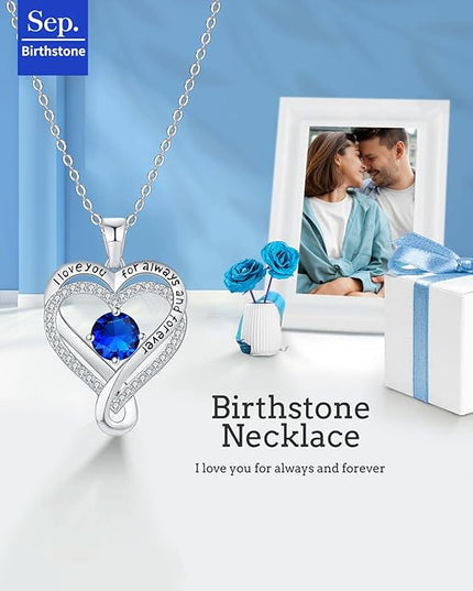 Jewelry for Women Wife Infinity Heart Birthstone I Love You Necklace S925 Anniversary Women Necklaces for Her Wife Birthday Gift Ideas, Birthday Present for Girlfriend Mom Daughter Sterling Silver