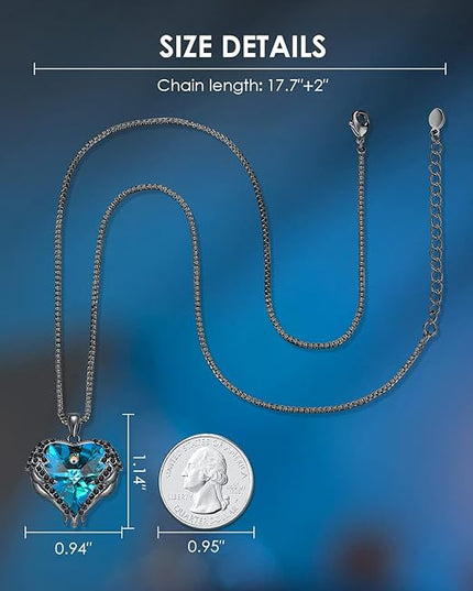 CDE Christmas Gifts for Women Angel Wings Necklace for Women with Birthstone, Love Heart Silver Tone/Gold Tone Pendant, Ideal Anniversary or Birthday Jewelry Gifts for Wife Girlfriend Her