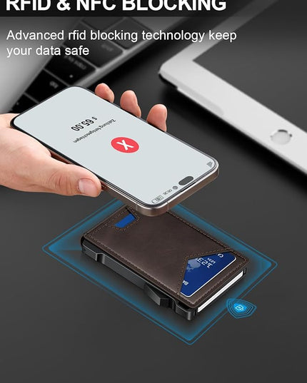 Wallet for Men RFID Wallet with 2 ID Windows & Money Clip, Slim Pop Up Card Holder for 10-12 Cards, Bifold Minimalist Smart Wallet for Front Pocket, Compact Metal Credit Card Holder, Gifts for Men