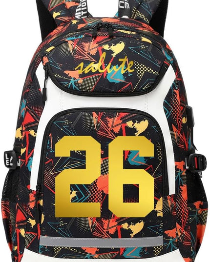 American Football Player 26 Multifunction Rugby Backpack Travel Laptop Daypack Night Reflective Strip Fans Bag (R - Pattern 1)