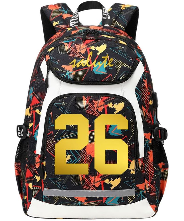 American Football Player 26 Multifunction Rugby Backpack Travel Laptop Daypack Night Reflective Strip Fans Bag (R - Pattern 1)