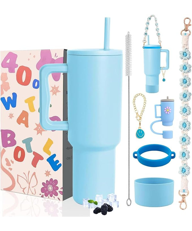 40 oz Tumbler with Handle Straw and Accessories, Drop & Abrasion Resistant, Vacuum Double-Layer Insulation, Ideal for Camping, Fitness, Outdoor Use