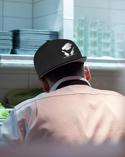 Chef Hat Flat Bill Hats for Men Funny Double Knives Kitchen Adjustable Baseball Cap Snapback Hat for Women