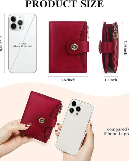 Blucoay Womens Wallet,RFID Blocking Wallet Women Soft Leather Bifold Small Wallets For Women Card Holder With Removable ID Window(red)
