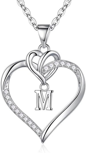 STORUP Christmas Gifts for Women Teen Girls - Heart Initial Necklaces for Women Girls, 14K-Gold-Plated Cubic Zirconia Initial A-Z Pendant Dainty Heart Necklaces for Teen Girl Jewelry Birthday Gifts